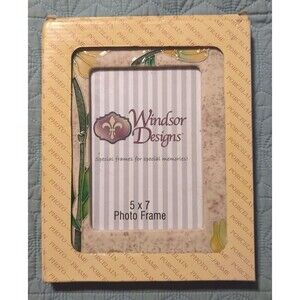 Windsor Designs Porcelain Raised Floral 5x7 Picture Frame Beige Art Nouveau